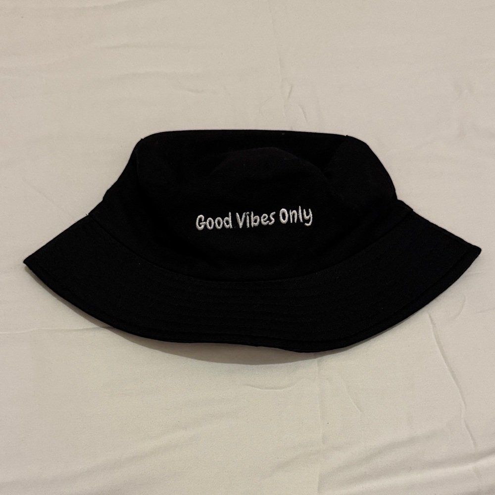 Black Bucket Hat with "Good Vibes Only" Embroidery